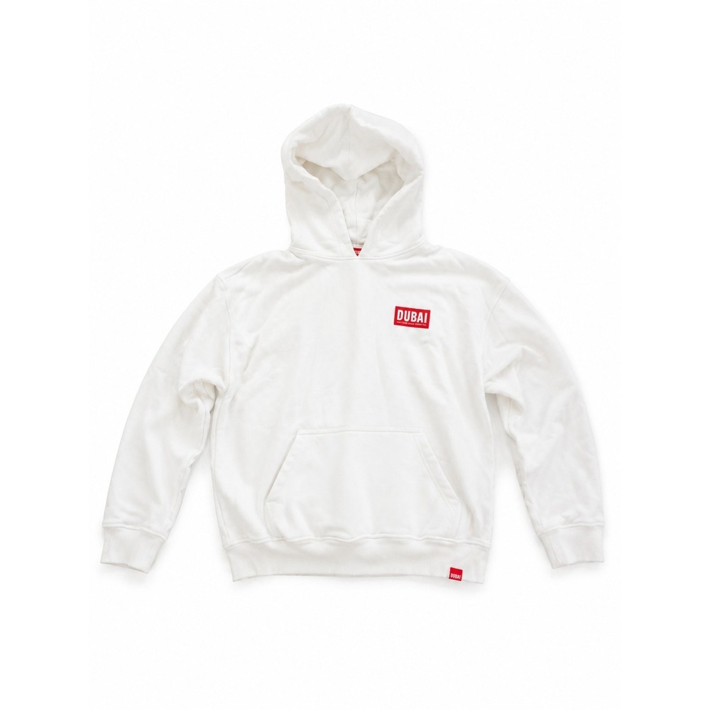 Diesel S-BOXT-HOOD DUBAI White Hoodie Red Box Logo Pullover Sweatshirt Size S